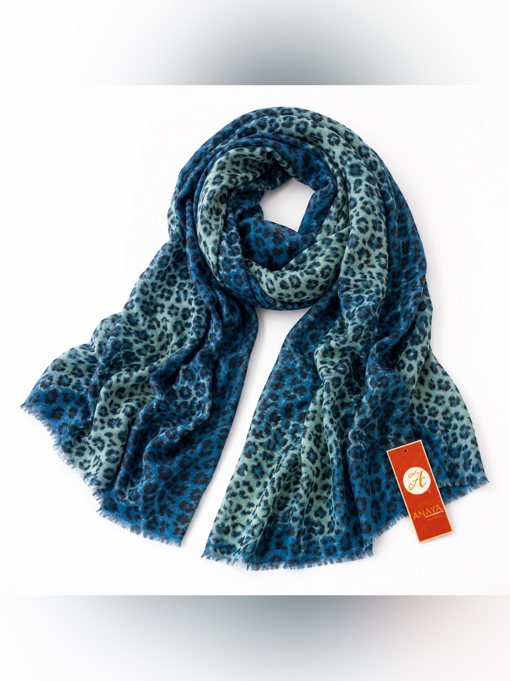 Anaya Teal and Navy Leopard Ombre Scarf